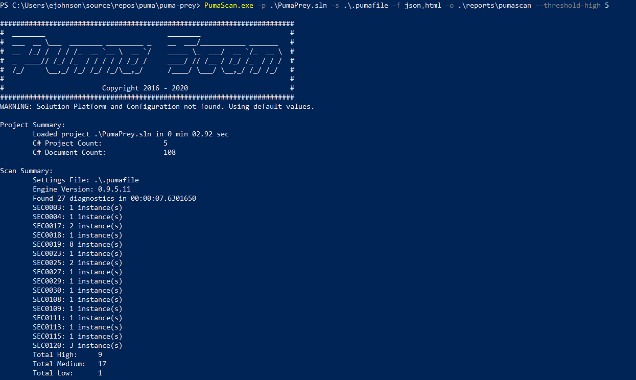 Running Puma Scan from the Command Line