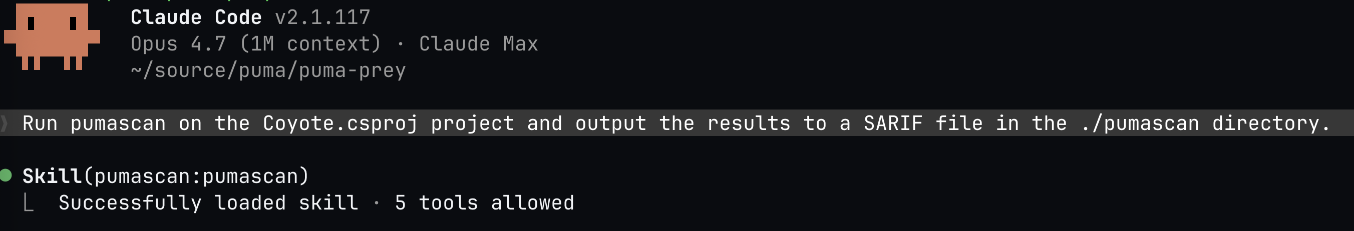 PumaScan Claude Code Skill Loading