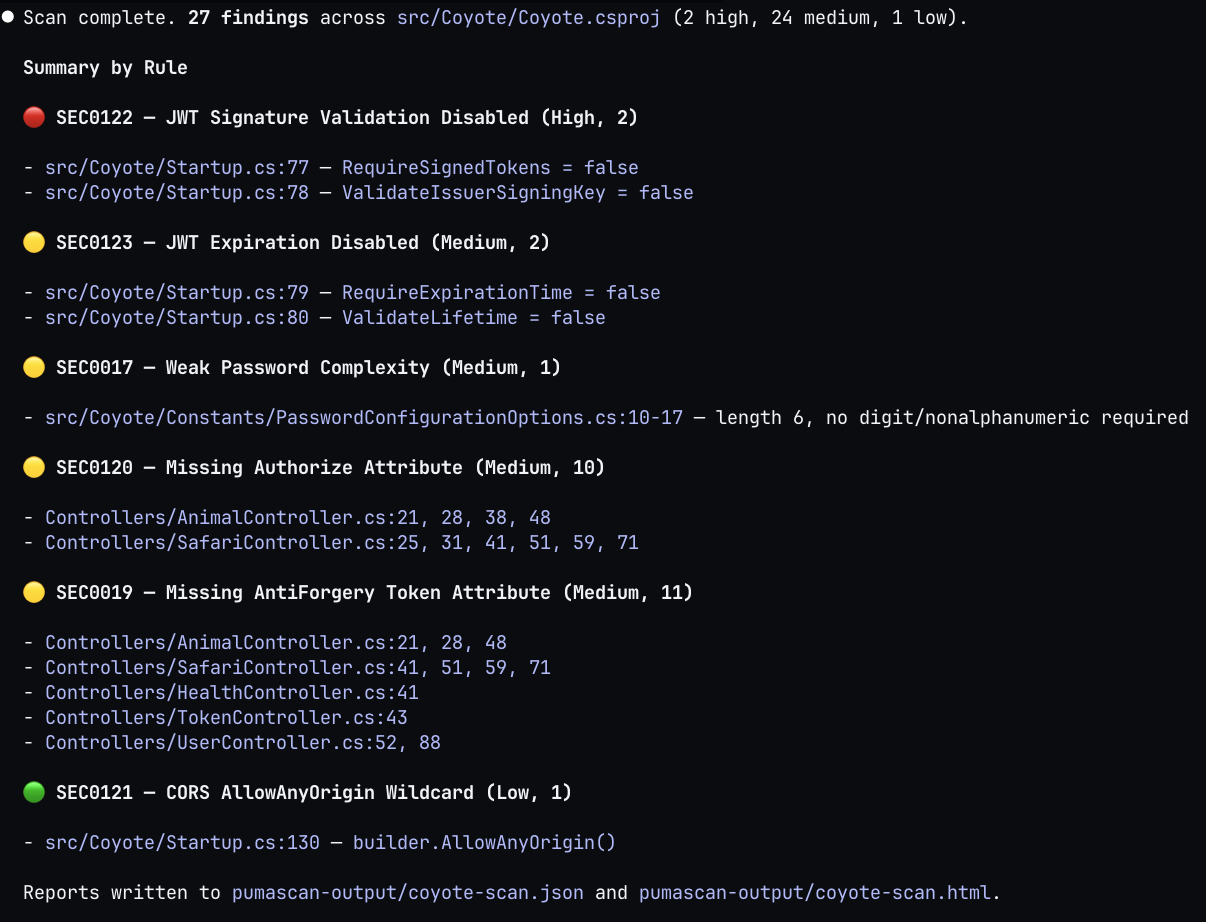 PumaScan Claude Code Skill Output